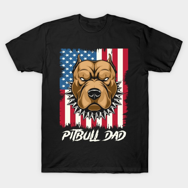 Pitbull Dad American Flag Patriot Fathers Day 4th Of July USA Flag Dog best Gift T-Shirt by beardline